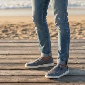 Hey Dude Wendy Womens Chambray Navy Slip-On Sneakers - Size 10